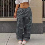 Cargo Pants Supplier - Fashionable Solid Color Loose Straight High Waist