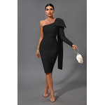 Bandage Dress Supplier - Black Solid Bowknot Evening One Shoulder Club