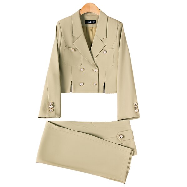Women's Suit Set Supplier - Elegant Office Double-Breasted Pantsuit Button