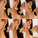 Stud Earrings Factory - Elegant Retro Gold Color Leaves Design Sense Irregular