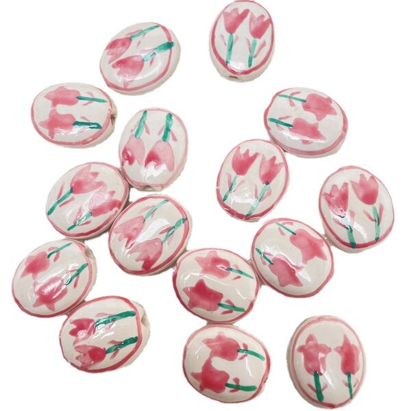 Ceramic Beads Factory - Tulip Flower Hand Painted Porcelain Loose Spacer