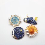 Van Gogh Brooch Factory - Wholesale Oil Painting Retro Pearl Star Moon Sunflower