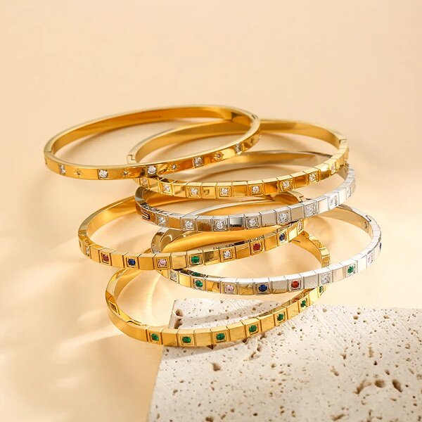 Stainless Steel Bangles Supplier - Trendy Chic Gold Color Simple Waterproof