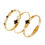 Five Leaves Clover Bracelet Factory - Gold Plated Stainless Steel Lucky Adjustable