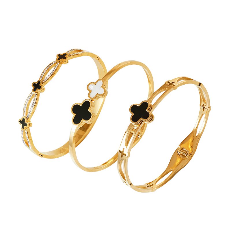 Five Leaves Clover Bracelet Factory - Gold Plated Stainless Steel Lucky Adjustable