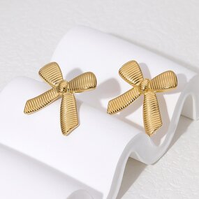 Bow Knot Earring Factory - Fashion Stud 18K Gold Plated Stainless Steel Chain