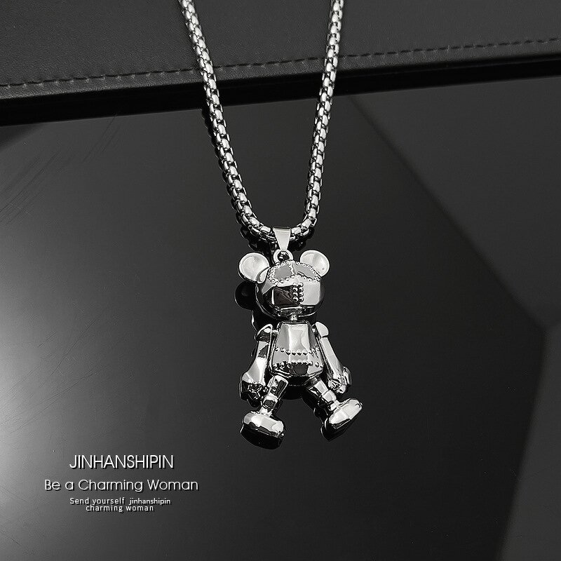 Bear Pendant Necklace Supplier - Rotatable Doll Stainless Steel Hip-hop Personality