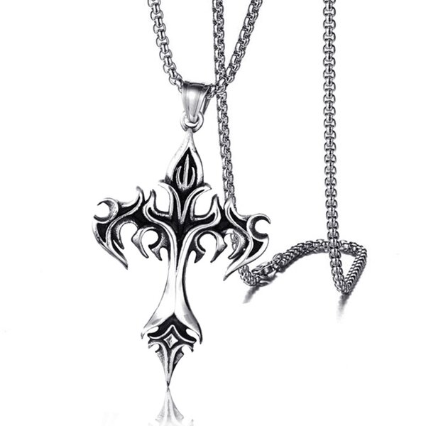 Cross Necklace Supplier - Rock Hip Hop Punk Stainless Steel Flame Retro