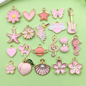 Pink Enamel Charms Factory - Alloy Animal Flowers Heart Pendants DIY Jewelry