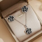 Camellia Jewelry Set Factory - Luxury Zircon Stainless Steel Flower Necklace