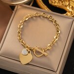 Metal Charm Bracelet Supplier - Gold Plating Big Heart with Crystal Stone