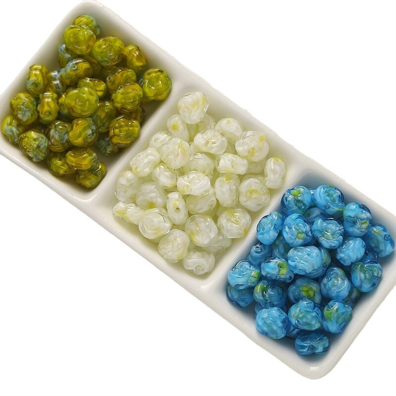 Glass Beads Factory - Round Rose Flower Shape Glossy Spacer Wholesale Bulk