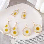 Pressed Earring Supplier - Natural White Daisy Boho Statement Pressed Flower