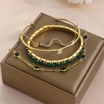 Gemstone Bangle Supplier - Fashion Snake Green Rhinestone Full Metal Women