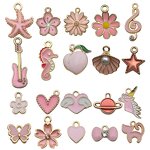 Pink Enamel Charms Factory - Alloy Animal Flowers Heart Pendants DIY Jewelry