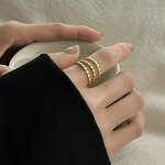 Stainless Steel Rings Factory - Beads Design Gold Color Opening Wedding Aesthetic