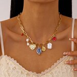 Paper Clip Chain Supplier - Love Simulated Pearls Charm Iron Choker Trendy