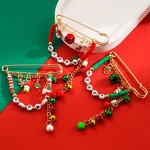 Christmas Brooch Supplier - Red Green Crystal Happy Holidays Lapel Pins Bells