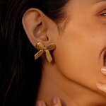 Bow Knot Earring Factory - Fashion Stud 18K Gold Plated Stainless Steel Chain