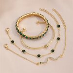 Gemstone Bangle Supplier - Fashion Snake Green Rhinestone Full Metal Women