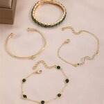 Gemstone Bangle Supplier - Fashion Snake Green Rhinestone Full Metal Women