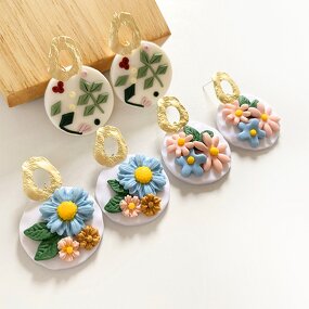 Polymer Clay Earrings Supplier - Handmade Retro SUNFLOWER Little Daisy Trendy
