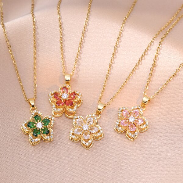 Rotating Bauhinia Necklace Supplier - Zirconia Flowers Niche Light Luxury Temperament