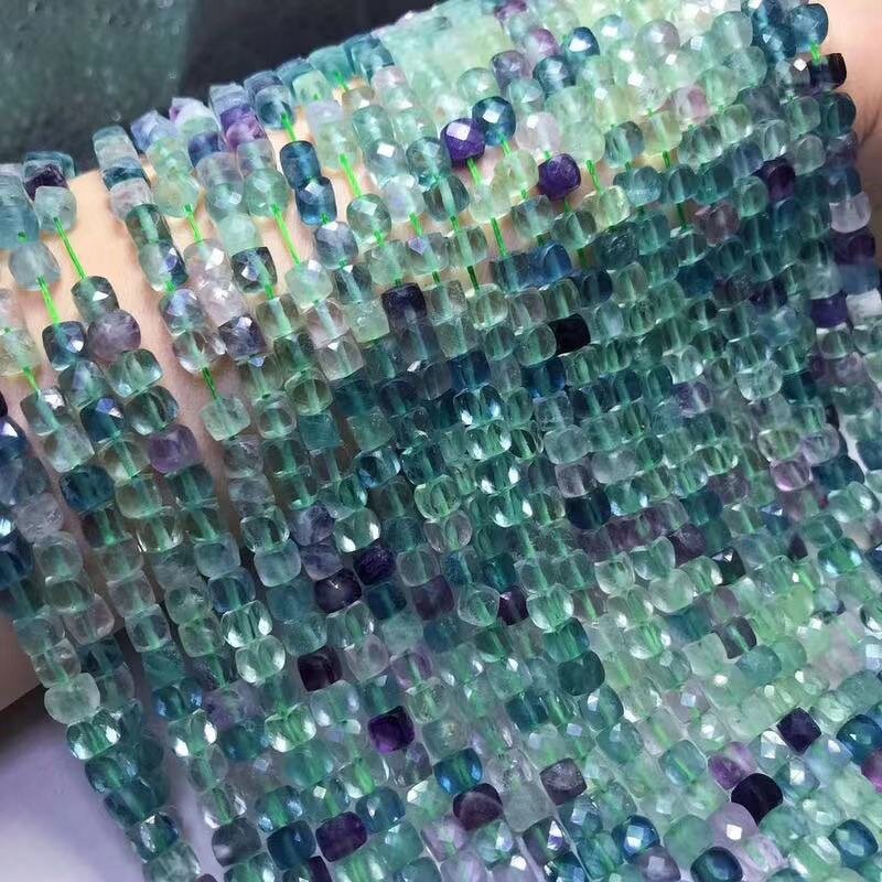 Fluorite Beads Factory - Natural Square Cube Faceted Jewelry Making