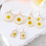Pressed Earring Supplier - Natural White Daisy Boho Statement Pressed Flower