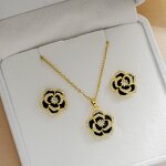 Camellia Jewelry Set Factory - Luxury Zircon Stainless Steel Flower Necklace