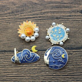 Van Gogh Brooch Factory - Wholesale Oil Painting Retro Pearl Star Moon Sunflower