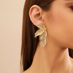 Stud Earrings Factory - Elegant Retro Gold Color Leaves Design Sense Irregular