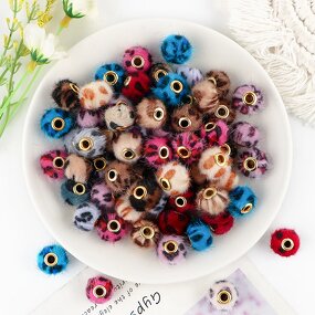 Fur Ball Beads Factory - Plush Covered Straight Hole Charms DIY Pompom