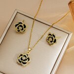 Camellia Jewelry Set Factory - Luxury Zircon Stainless Steel Flower Necklace