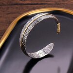 Feather Cuff Bracelet Supplier - Mature Silver Plated Leaf Vintage Classic Luxury