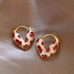 Hoop Earrings Factory - Trendy Red Black Dripping Oil Heart Korean Elegant