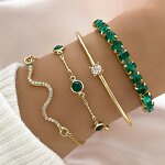 Gemstone Bangle Supplier - Fashion Snake Green Rhinestone Full Metal Women
