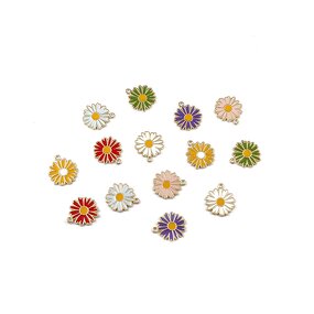Enamel Charms Supplier - 5Pcs Stainless Steel Small Daisy Pendants Bulk DIY