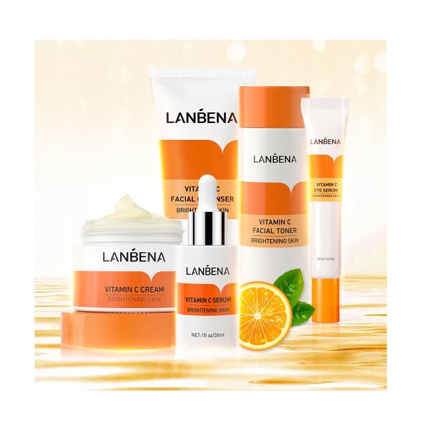 LANBENA维他命C素颜系列亮肤面霜水润爽肤水紧致精华霜5片