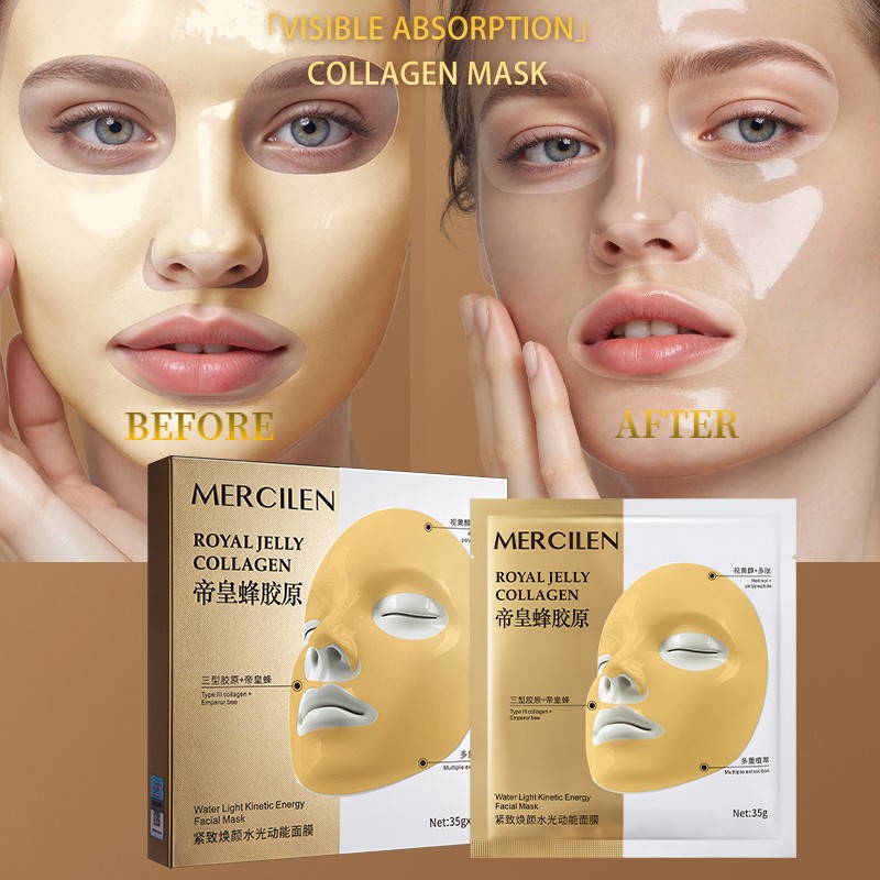 MERCILEN Collagen Real Overnight Facial Collagen Mask Pore Minimizing Anti Aging Crystal Moisturizing Whitening Collagen Mask