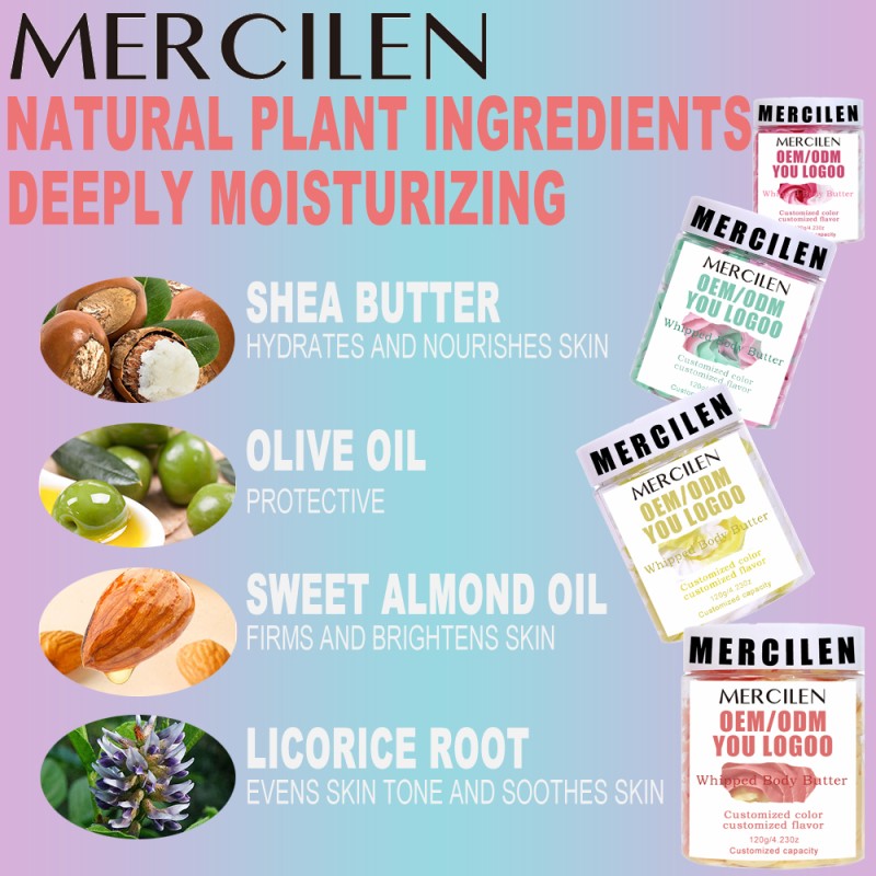 MERCILEN Brand Whipped Natural Rainbow Body Butter Cream Vegan Moisturizing Whitening Skin Care Organic Fruit Body Butter