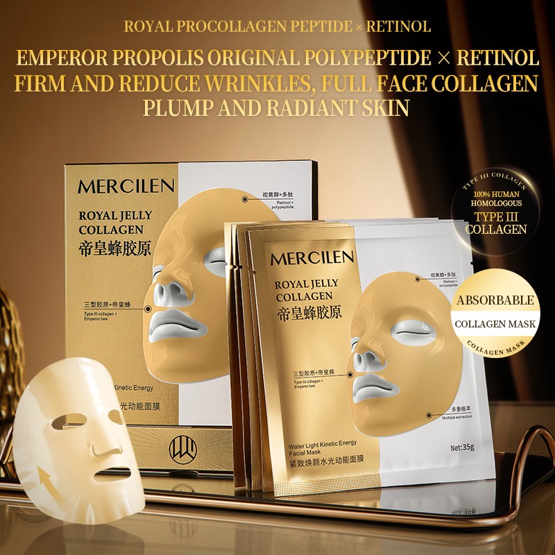 MERCILEN Collagen Real Overnight Facial Collagen Mask Pore Minimizing Anti Aging Crystal Moisturizing Whitening Collagen Mask