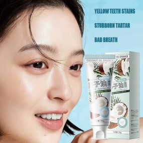 椰子味牙膏，有效去除黄色污渍，口臭，烟渍，清新口气，提供深度清洁的家