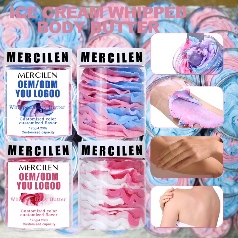 MERCILEN Brand Whipped Natural Rainbow Body Butter Cream Vegan Moisturizing Whitening Skin Care Organic Fruit Body Butter