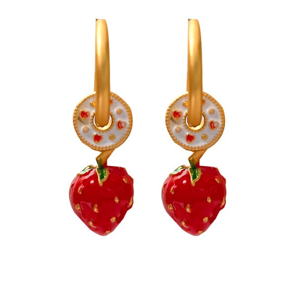 Copper Earrings Factory - Long Strawberry Design Earrings