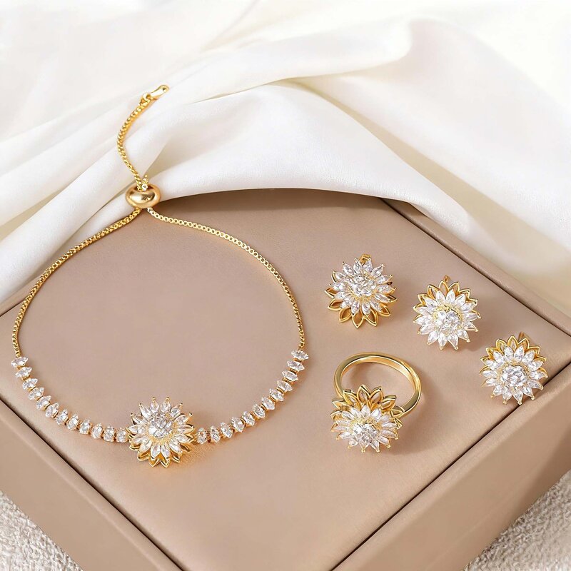 Jewelry Set Factory - Rotatable Sunflower Necklace Set