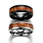 Wood Ring Factory - Black Ceramic Wood Inlay Band