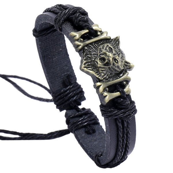 Punk Bracelet Factory - Wolf Head Cowhide Woven Bracelet