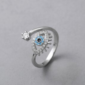 Adjustable Ring Factory - Evil Eye Crystal Open Ring
