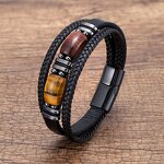 Leather Bracelet Factory - Men's Tiger Eye Braided Bracelet